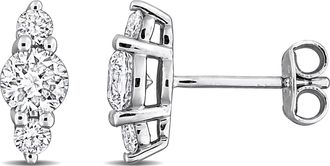 Mimi & Max Created Forever 1ct TW Lab-Grown Diamond Three-Stone Stud Earrings Sterling Silver