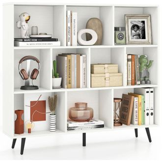 Costway 10-Cube Bookcase Mid Century Modern Storage Organizer-White