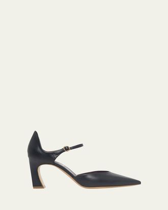 Gabriela Hearst 75mm Devil Leather Ankle-Strap Pumps