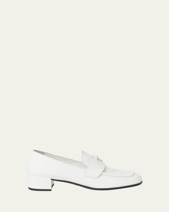 Prada Spazzolato Leather Triangle Logo Loafers