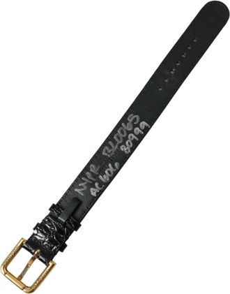 Dolce & Gabbana Womens Black Textured Leather Gold Tone Metal Buckle Armband Accessory