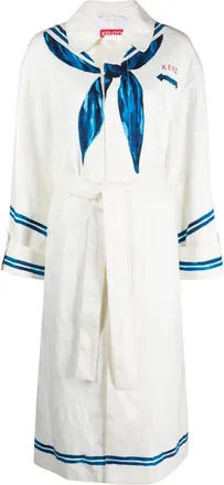 Kenzo sailor-print single-breasted coat - women - Linen/Flax/Cotton/Cotton - M - White