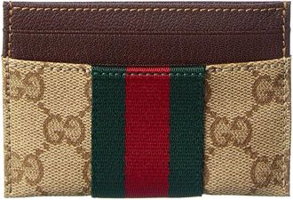 Gucci Web Gg Canvas & Leather Card Case