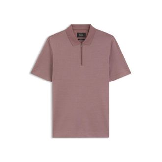 BOSS Zipper-neck polo shirt in a cotton-silk blend
