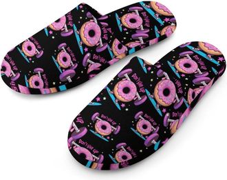 Generic Donut Weightlifting Dont Give Up Mens Cotton Slippers Memory Foam Comfort House Shoes Winter Indoor Slipper for Hotel Casa Spa