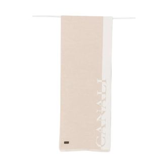 Canali Wol Logo Sjaal - Heren - Accessoires - Beige - Maat: ONE Size Wol