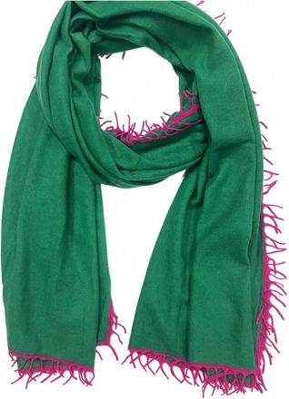 Dolma Womens Cashmere Fringe Scarves In Emerald Pink