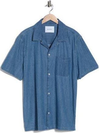 Les Deux Klark Denim Camp Shirt in Medium Blue Wash at Nordstrom Rack, Size Xx-Large