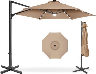 Best Choice Products 10ft 360° Rotating Cantilever Easy Auto Open Patio Umbrella w/ Solar LED Lights