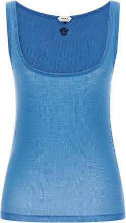 Versace Light Blue Round Neck Sleeveless Top