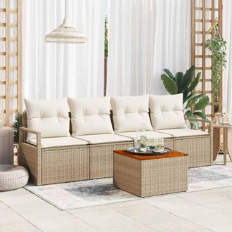 vidaXL Vidaxl - Conjunto De Sof&aacute; De Jard&iacute;n Con Coj&iacute;n 5 Pcs Beige Polirat&aacute;n