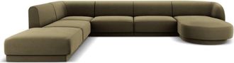 MICADONI Sofá esquinero panorámico izquierdo 6 plazas de terciopelo verde