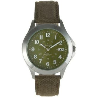 Peugeot Millitary Dial Calendar Canvas Strap Watch - 40MM in Green at Nordstrom