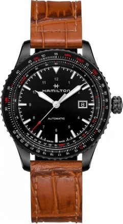 Hamilton Khaki Aviation Converter Auto Black Dial Leather Strap Mens Watch H76625530
