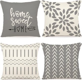 OEM Juego De 4 Fundas De Coj&iacute;n Decorativas Para Sof&aacute;, De Lino, Para Exteriores, Para Dormitorio, Sof&aacute;, Silla, Cama, Jard&iacute;n, 45 X 45 Cm, Color Gris