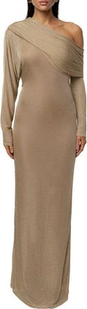 JLUXLABEL Drape & Shine Metallic One-Shoulder Long Sleeve Knit Dress in Gold at Nordstrom, Size X-Small