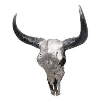 Hhg Hhg - Non Utilizzato] Decorazione Trofeo Teschio Artificiale Realistico Da Parete Toro Poliresina 0154 Silver 45cm