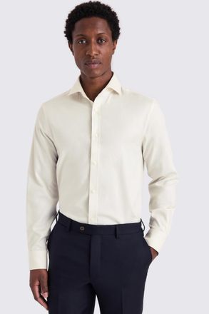 Moss Tailored Fit Off White Twill Stretch Shirt