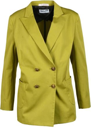 Saulina Milano Getailleerd Jasje met Dubbelrijige Knoopsluiting - Dames - Blazers - Groen - M - Leer - Jassen