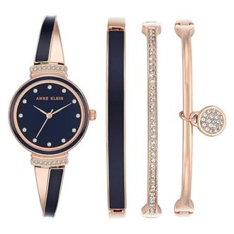 Anne Klein Quartz Crystal Navy Blue Dial Ladies Watch and Bracelet Set AK-2716NVST