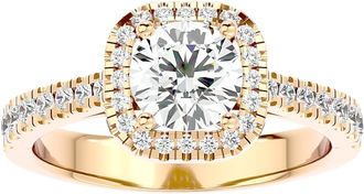 Pompeii3 1 1/6Ct Moissanite & Diamond Cushion Halo Engagement Ring White or Yellow Gold