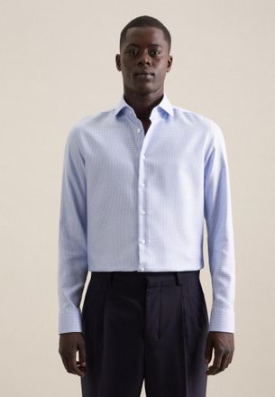 Seidensticker Businesshemd SEIDENSTICKER Shaped, Herren, Gr. L (42), normale &Auml;rmell&auml;ngen, blau, 100% Baumwolle, Strukturmuster, tailored fit, 2-Knopf-Manschette, He