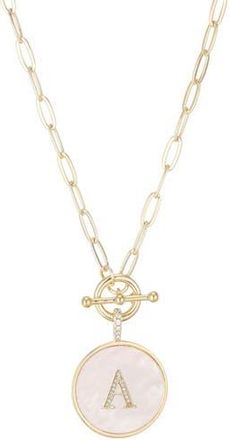 Adornia 14K Gold Plated Mother-of-Pearl Initial Pendant Necklace in White/Gold-A at Nordstrom Rack