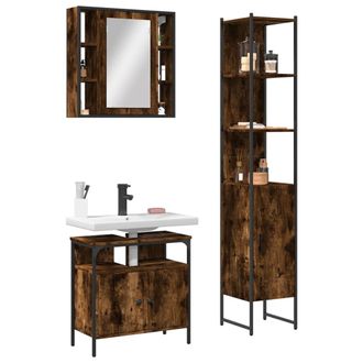 vidaXL Set De Muebles Ba&ntilde;o 3 Pzas Madera Contrachapada Roble Ahumado Vidaxl
