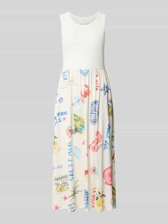 Oui Midikleid mit Allover-Motiv-Print in Weiss, Gr&ouml;&szlig;e 34