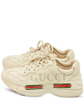 Gucci Rhyton leather sneakers - women - Calf Leather/Calf Leather/Rubber - 39 - Neutrals