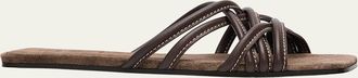 Brunello Cucinelli Leather Strappy Slide Sandals