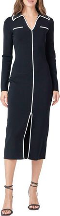 endless rose Contrast Trim Long Sleeve Knit Dress in Black at Nordstrom, Size X-Small