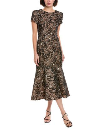 Milly Tahlia Rose Organza Embroidered Midi Dress