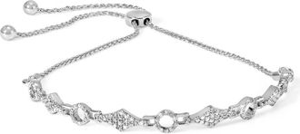 House of Brilliance Silver 1/2 Cttw Diamond Alternating Circle and Kite Link Adjustable Bolo Bracelet in White at Nordstrom