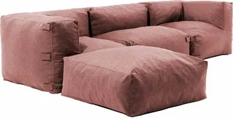 Oviala Sofá de esquina modular con 1 sillón, 2 ángulos y 1 puff en terracota