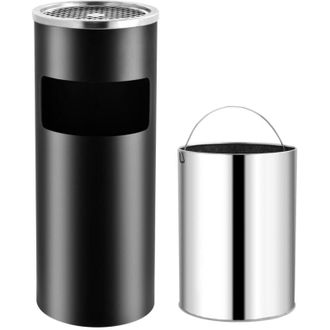 vidaXL Papelera Con Cenicero De Acero Negro 30 L Vidaxl