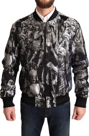 Dolce & Gabbana Mens Baroque Print Bomber Jacket - Black viscose - Size EU 50 (Mens)