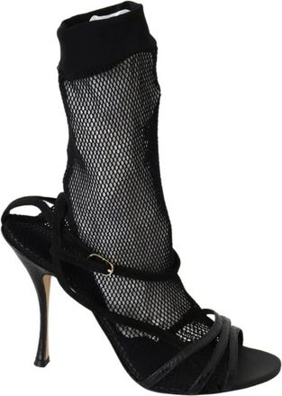 Dolce & Gabbana Mesh leren sandalen - Dames - Sandalen met hakken - Zwart - 39 1/2 EU - Leer - Schoenen