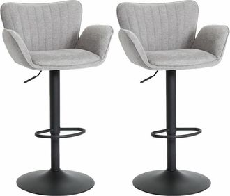 Hhg Hhg - Nunca Usado] Lote De 2 Taburetes De Bar 098, Taburete De Bar, Con Reposabrazos Reposapi&eacute;s Giratorio Tela/textil Hierro Mvg, Gris Claro Pie Negro