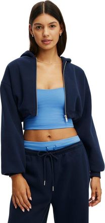 Cotton On Womens Active Plush Micro Cropped Zip Through in Prep Sport Navy at Nordstrom, Size X-Large