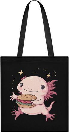 Generic Cute Axolotl Eat Hamburger Womens Tote Casual Shopping Bag Lightweight Shoulder Bags Hobos Handbag for Work Travel Daily 35x40cm