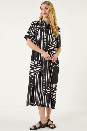Roman Abstract Print Midi Shirt Dress