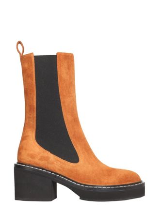 Khaite Light Brown Solid Round Toe Boots