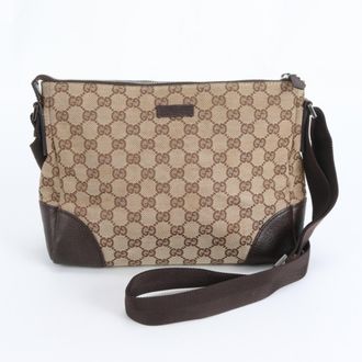 Gucci Gg Canvas Beige Brown Gg Canvas Leather Shoulder Bag (Pre-Owned)