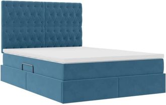 vidaXL Bed with Mattress with LED Dark Blue 140 x 200 cm Velvet vidaXL