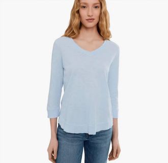 Elliott Lauren 3/4 Sleeve V-Neck Tee With Rib Trim In Sky Blue