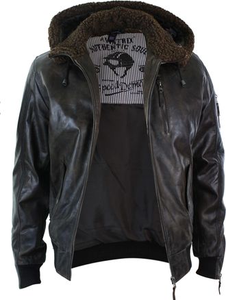 TruClothing Leather Hooded Bomber Jacket
