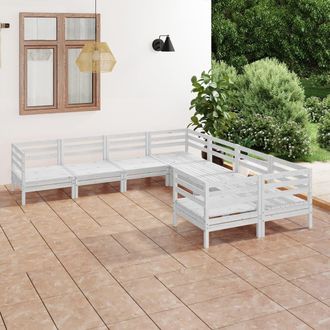 vidaXL Juego De Muebles De Jard&iacute;n 8 Piezas Madera Maciza Pino Blanco Vidaxl