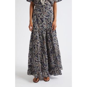Veronica Beard Heatheralyn Paisley Tiered Cotton Skirt in Navy Multi at Nordstrom, Size 10