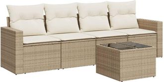 vidaXL Juego De Sof&aacute;s Jard&iacute;n Con Cojines 5 Pzas Rat&aacute;n Sint&eacute;tico Beige Vidaxl